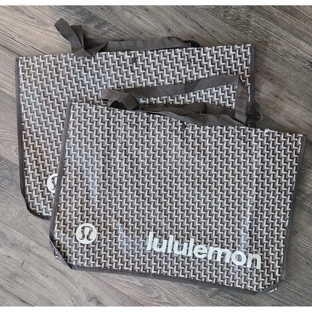 Lululemon Extra Large XL Lot Of 2 Reusable Shopping Tote Bags Brown Gray White
